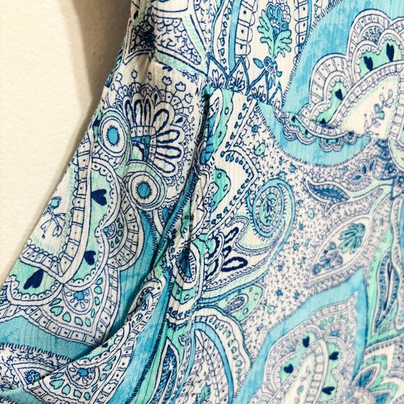 Cynthia Rowley Retro Paisley Dress Sz 12 Blue Sleeveless Pockets Ruffle Hem - Picture 5 of 8